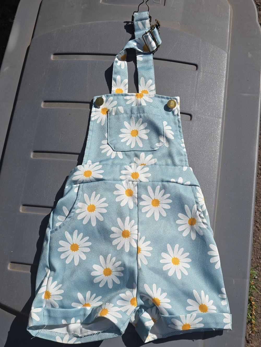 Kids Blue Daisy Print Short Overalls